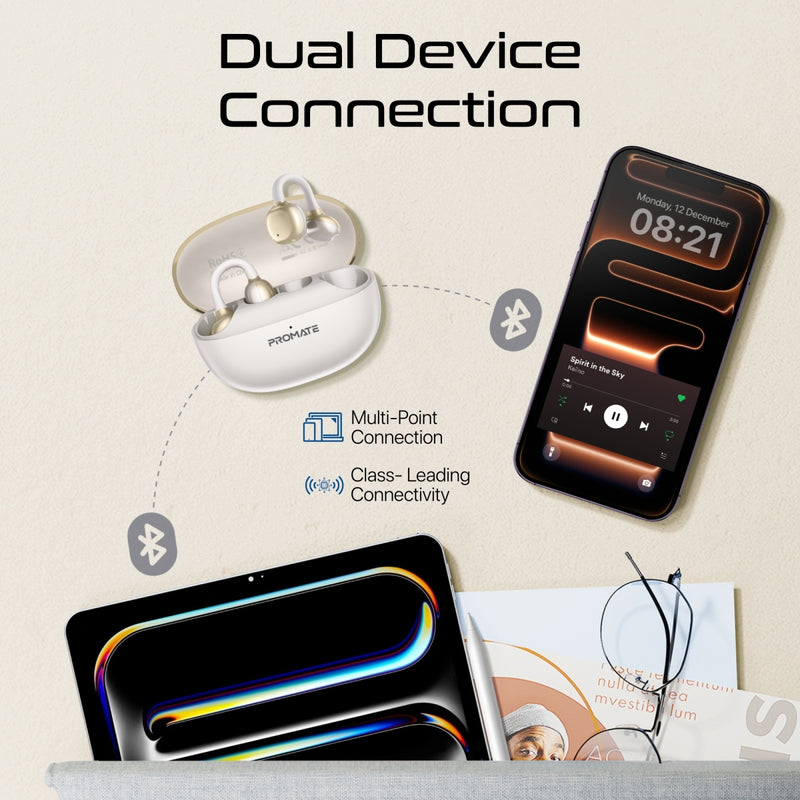 Promate AudioFit™ Open Ear Clip Pro On TWS Earbuds w/ IntelliTouch With Smart Touch Control