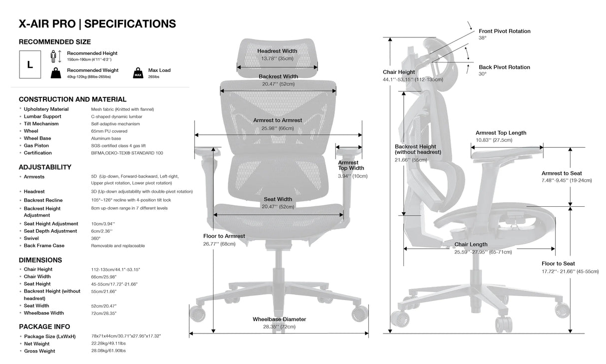 Andaseat X-AIR PRO Mesh Gaming Chair - Black