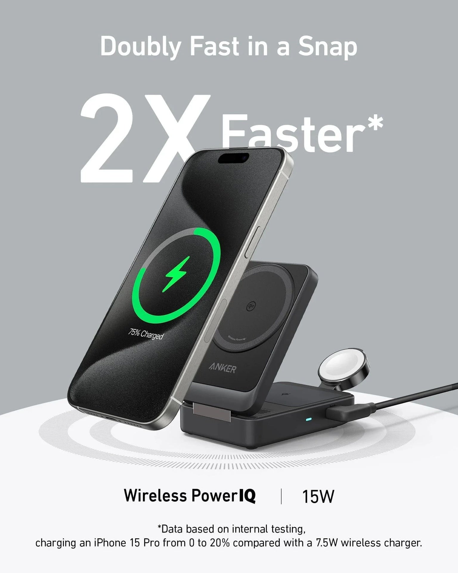 Anker MagGo Wireless Charging Station (15W, Foldable 3-in-1