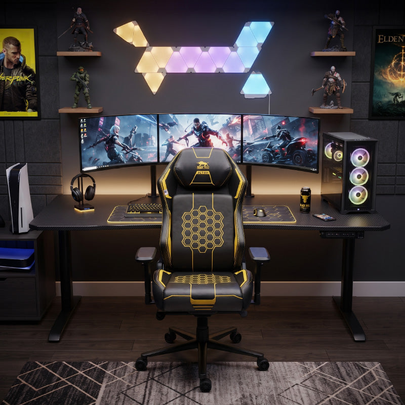 Black Bull Super Pro Comfort Gaming Chair with Full Molded Foam, Adjustable Support, Class 4 Gas Lift, Metal Base - Black & Yellow