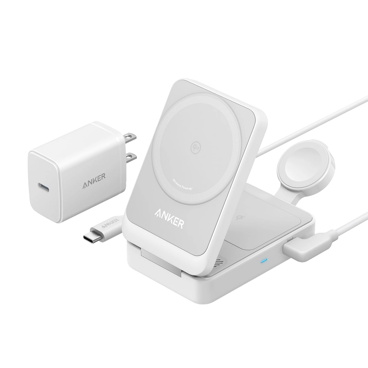 Anker MagGo Wireless Charging Station (3-in-1, Foldable Pad) with Adapter and Cable -Black