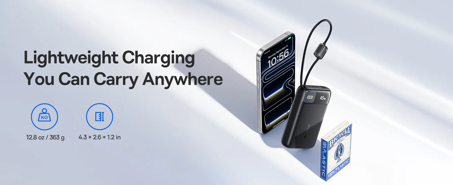 Baseus EnerFill FC11 Digital Display Power Bank with Dual Built-in USB-C Cables  20000mAh 45W - Cosmic Black