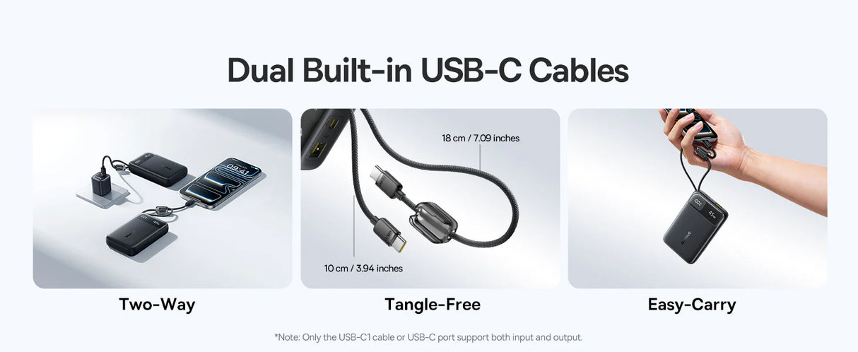 Baseus EnerFill FC11 Digital Display Power Bank with Dual Built-in USB-C Cables  20000mAh 45W - Cosmic Black