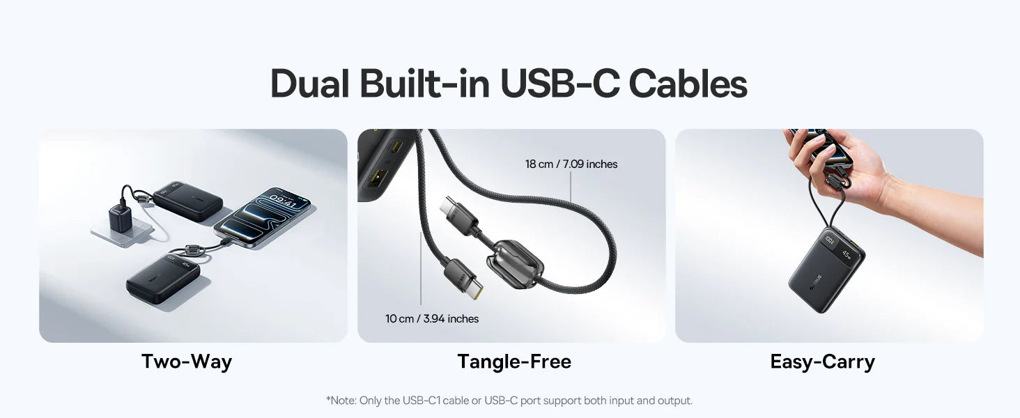 Baseus EnerFill FC11 Digital Display Power Bank with Dual Built-in USB-C Cables  20000mAh 45W - Cosmic Black