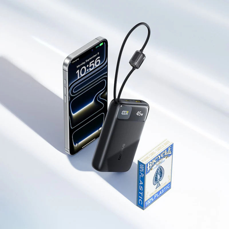 Baseus EnerFill FC11 Digital Display Power Bank with Dual Built-in USB-C Cables  20000mAh 45W - Cosmic Black