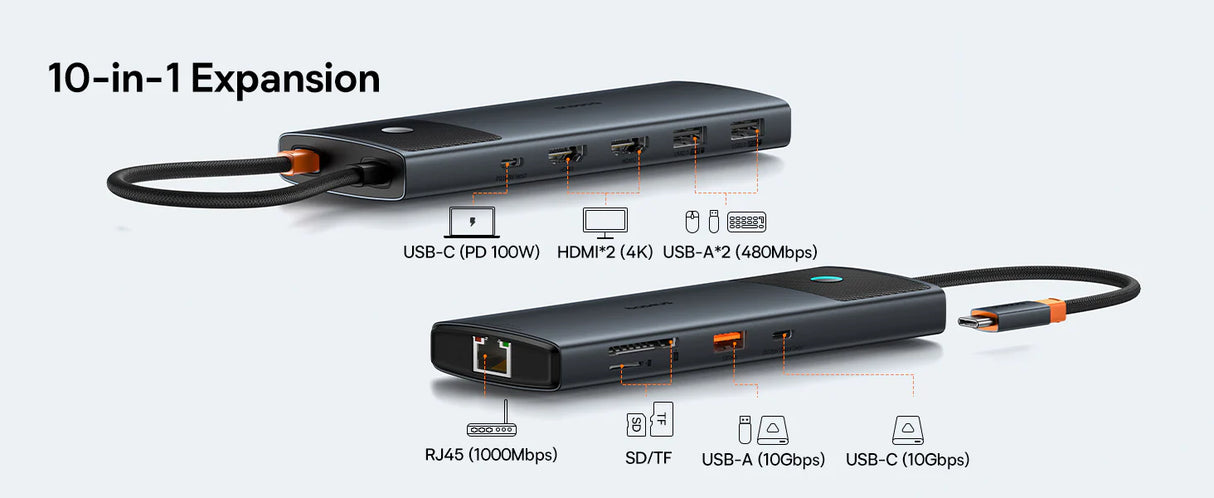 Baseus Metal Gleam II 10-in-1 USB HUB Dual Display - Cosmic Black