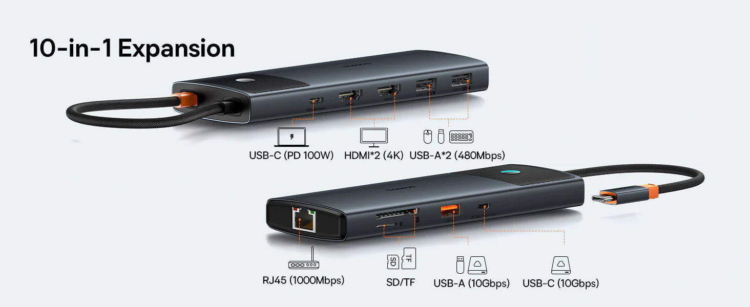 Baseus Metal Gleam II 10-in-1 USB HUB Dual Display - Cosmic Black