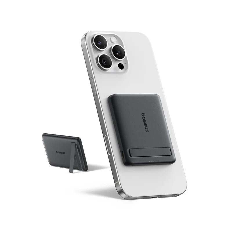 Baseus PicoGo AM31 Qi2 Ultra-Mini Magnetic Power Bank with Kickstand 5000mAh 20W - Cosmic Black