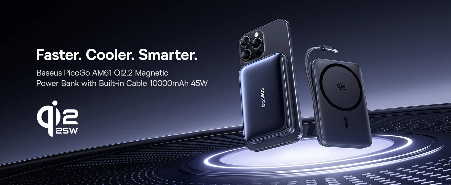 Baseus PicoGo AM61 Qi2.2 Magnetic Power Bank with Built-in Cable 10000mAh 45W - Cosmic Black