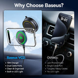حامل شاحن سيارة لاسلكي مغناطيسي Baseus PrimeTrip VC2 Flex Pro بنسخة كوب الشفط - أسود كوني