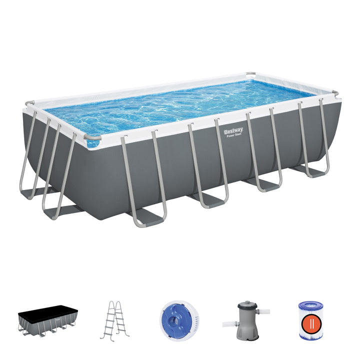 BESTWAY 4.88M X 2.44M X 1.22M RECTANGULAR POOL SET (Contents:Pool, Filter Pump(220-240V), Ladder, Cover, Chemconnect Dispenser, Compatible with Cartridge 58094(II)220-240V)  56670 (Installation Not Included)