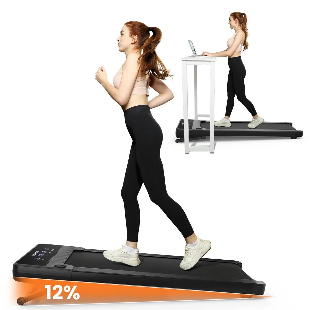 Auto Incline Walking Pad Treadmill with 12% Incline & LED Display UMWP105 - Black