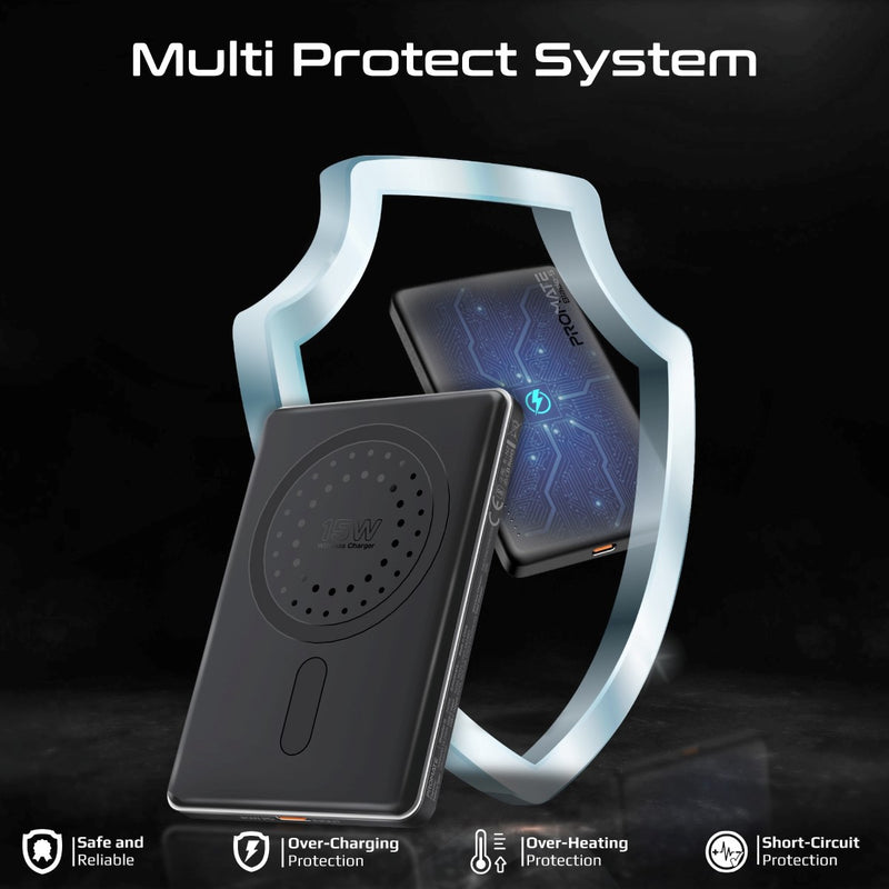 Promate 5000mAh Ultra-Slim Aluminum Crafted MagSafe Compatible Wireless Charging PowerBank