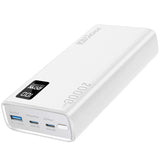 باور بنك ذكي مدمج من Promate مع شحن PD بقدرة 20W ومنافذ USB-C مزدوجة ومنفذ USB-A بقدرة 22.5W - أبيض