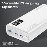 باور بنك ذكي مدمج من Promate مع شحن PD بقدرة 20W ومنافذ USB-C مزدوجة ومنفذ USB-A بقدرة 22.5W - أبيض