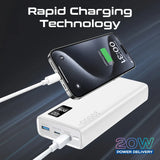 باور بنك ذكي مدمج من Promate مع شحن PD بقدرة 20W ومنافذ USB-C مزدوجة ومنفذ USB-A بقدرة 22.5W - أبيض