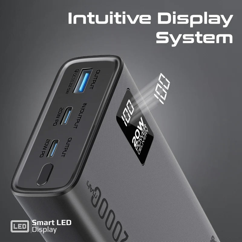 بروميت بنك الطاقة الذكي المدمج BOLT-20PD مزود بمنفذي USB-C بقوة 20 واط بتقنية الشحن السريع PD ومنفذي USB-A بقوة 22.5 واط - اسود