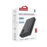 بروميت بنك الطاقة الذكي المدمج BOLT-20PD مزود بمنفذي USB-C بقوة 20 واط بتقنية الشحن السريع PD ومنفذي USB-A بقوة 22.5 واط - اسود