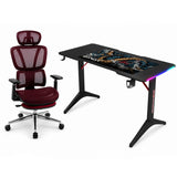 Gamax RGB White Table 120*60*74 With Black Bull Mesh 3D armrest Black & Red Chair Gaming Furniture Bundle