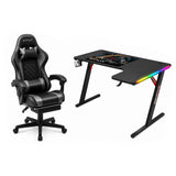 Gamax L Shape RGB Black Table 140*100*74 With Gray Chair Gaming Furniture Bundle