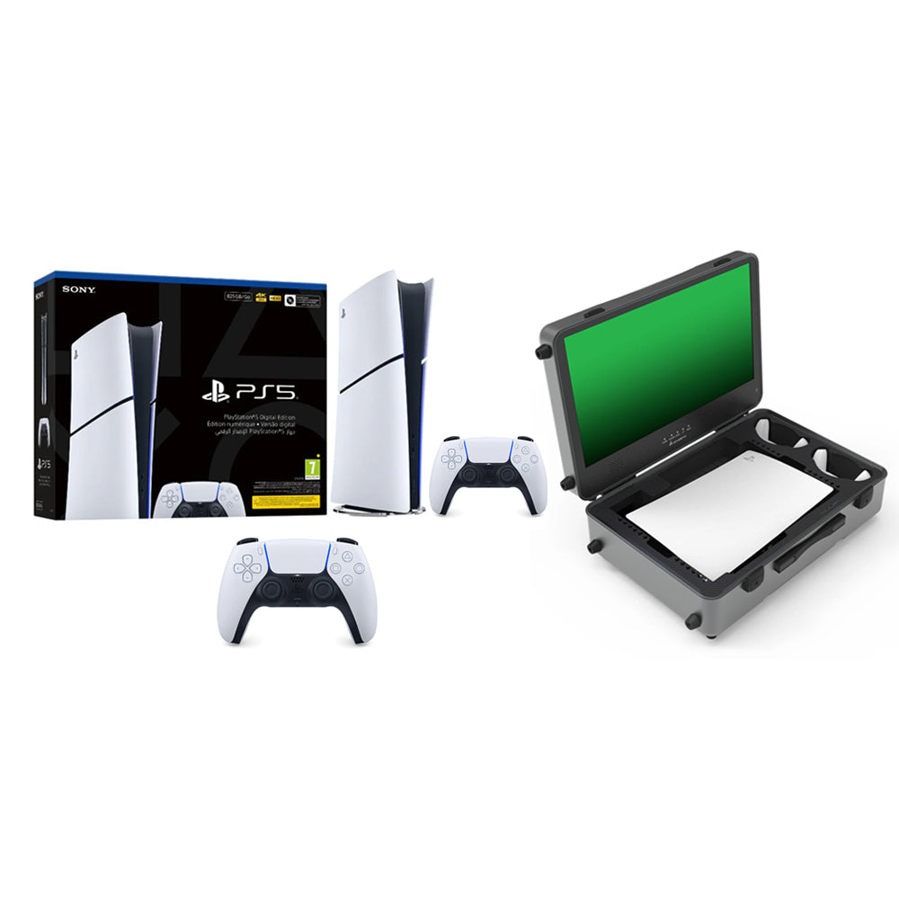 PlayStation Bundle Digital Console 825GB with Sharx Quest 24", QHD, 165hz, 1 ms Portable Screen & Extra White DualSense Wireless Controller