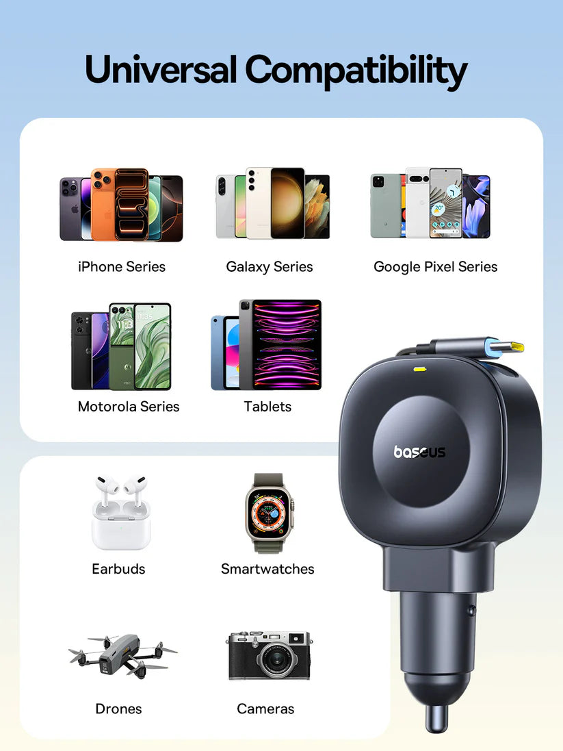 Baseus PrimeTrip VR2 Car Charger with Retractable Cable C+C 45W - Cosmic Black