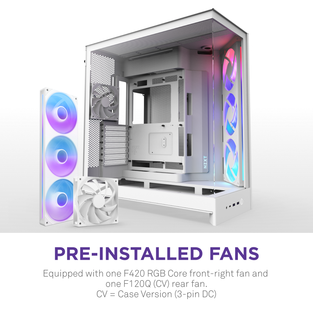 NZXT H9 Flow RGB 2025 Dual Chamber Mid Tower Case With RGB Fans - White