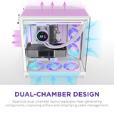 NZXT H9 Flow RGB 2025 Dual Chamber Mid Tower Case With RGB Fans - White