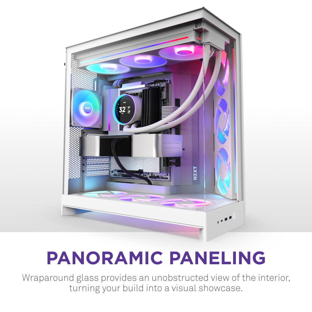 NZXT H9 Flow RGB 2025 Dual Chamber Mid Tower Case With RGB Fans - White