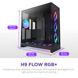 NZXT H9 Flow RGB+ 2025 Dual Chamber Mid Tower Case With RGB Fans & Control Hub - Black
