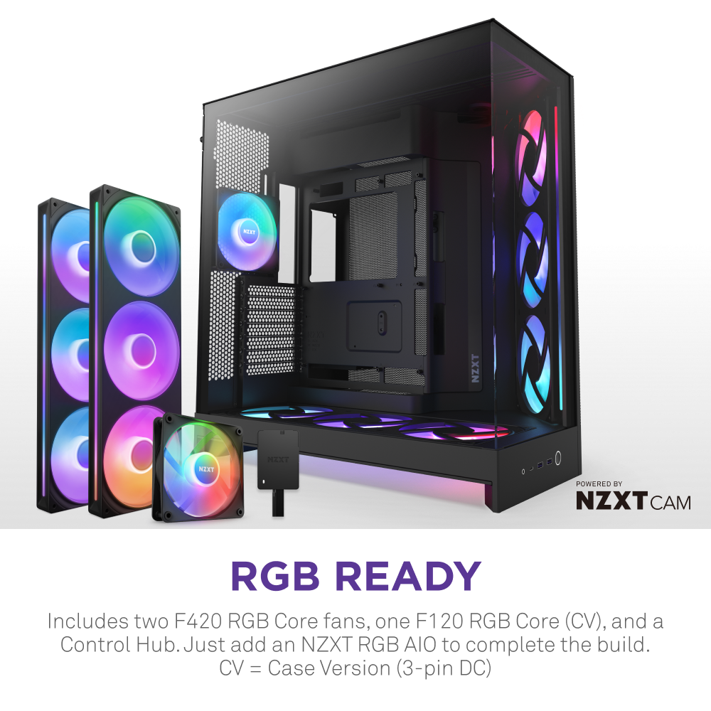 NZXT H9 Flow RGB+ 2025 Dual Chamber Mid Tower Case With RGB Fans & Control Hub - Black