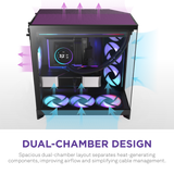 NZXT H9 Flow RGB+ 2025 Dual Chamber Mid Tower Case With RGB Fans & Control Hub - Black