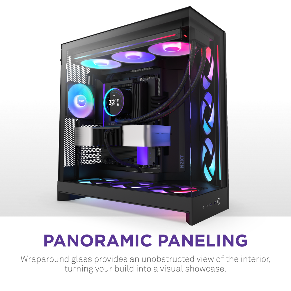 NZXT H9 Flow RGB+ 2025 Dual Chamber Mid Tower Case With RGB Fans & Control Hub - Black