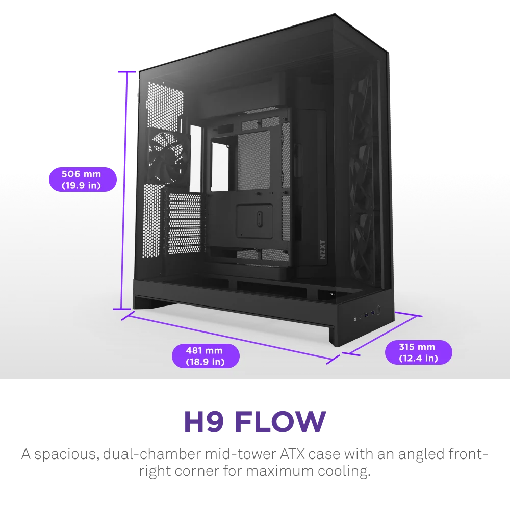 NZXT H9 Flow (2025) Dual Chamber Mid Tower Case - Black