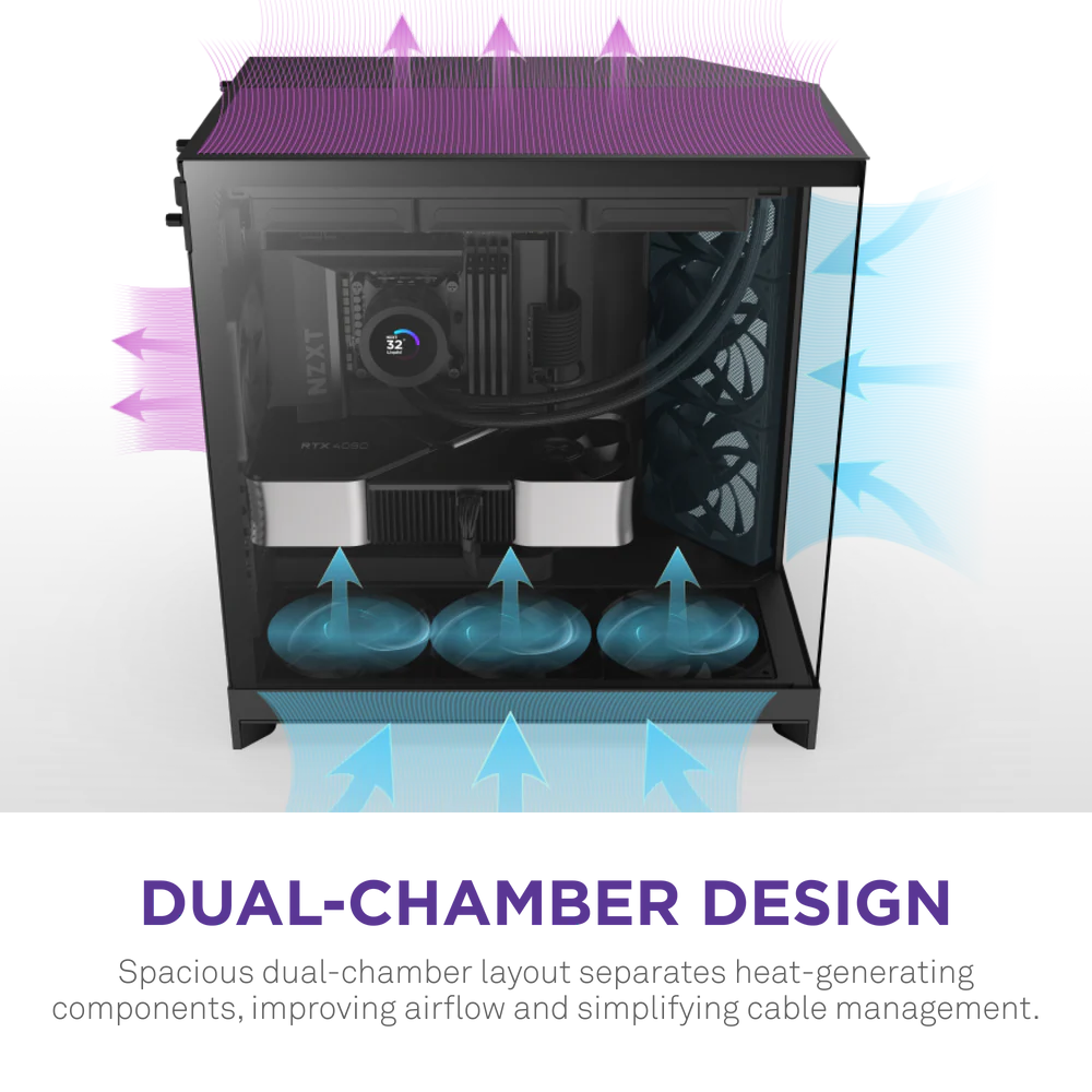NZXT H9 Flow (2025) Dual Chamber Mid Tower Case - Black