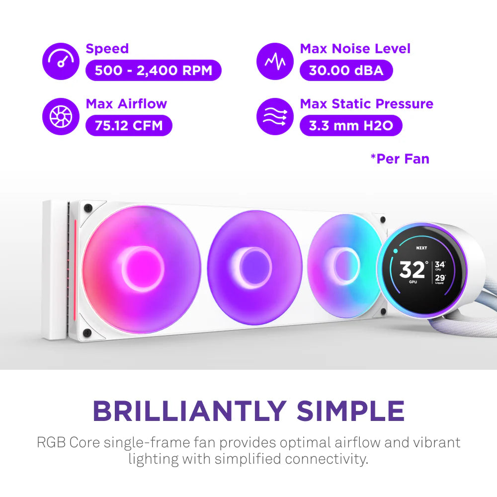 إن زي إكس تي كراكن إيليت 360 آر جي بي في2 مبرد سائل متكامل بحجم 360 مم مع شاشة آي بي إس إل سي دي مقاس 2.72 بوصة