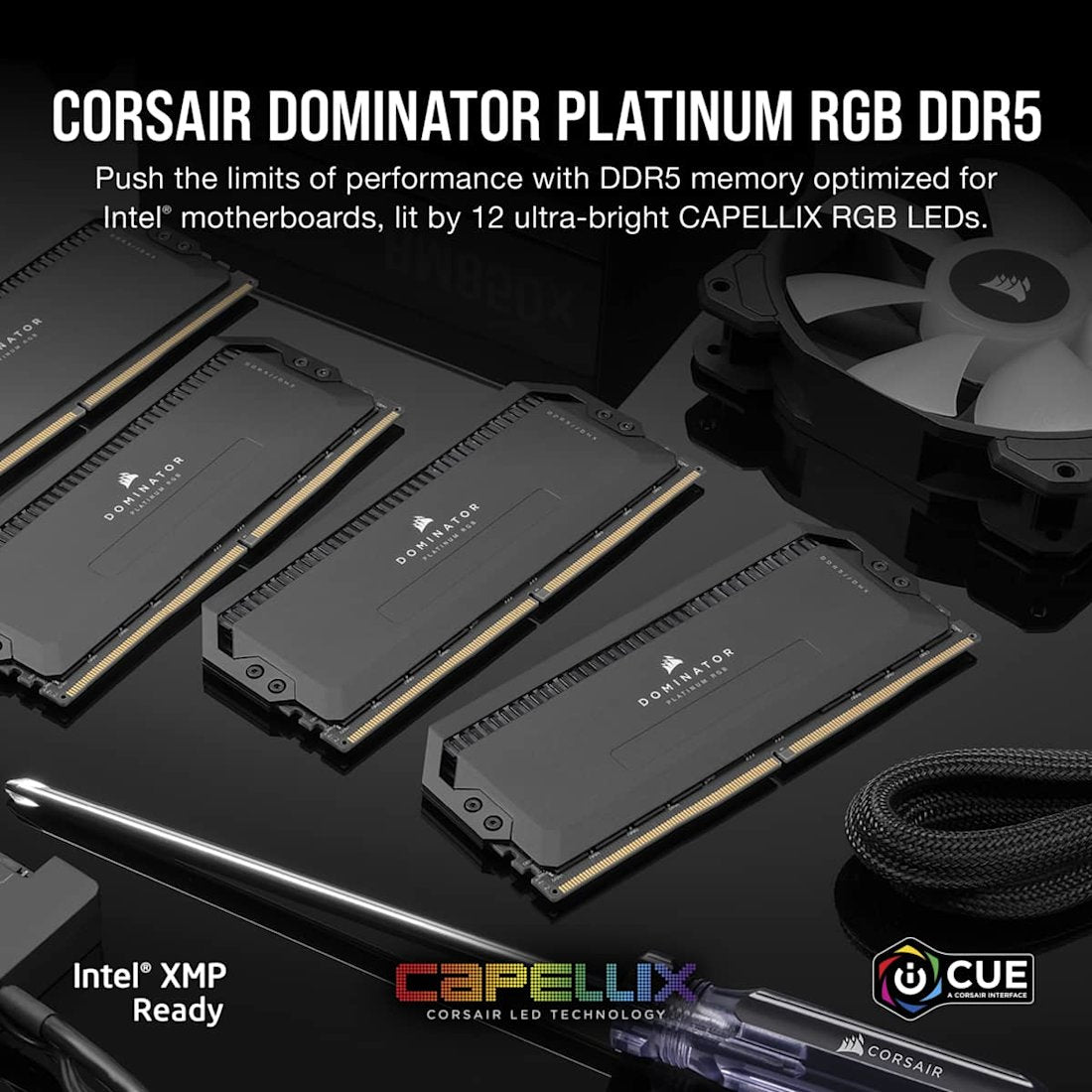 ذاكرة رام Corsair DOMINATOR PLATINUM RGB DDR5 بسعة 32GB (2x16GB) – بسرعة 6000MT/s CL30 – أسود