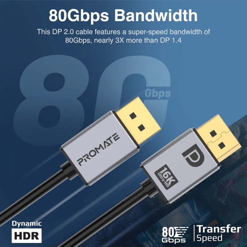 كابل بروميت DisplayPort عالي الدقة بدقة 16K@60Hz بطول 2 متر