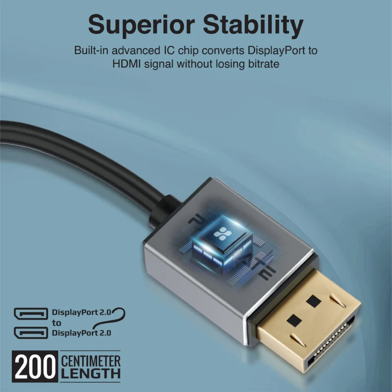 كابل بروميت DisplayPort عالي الدقة بدقة 16K@60Hz بطول 2 متر