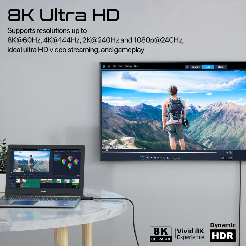 كابل بروميت DisplayPort عالي الدقة بدقة 8K@60Hz بطول 1.2 متر