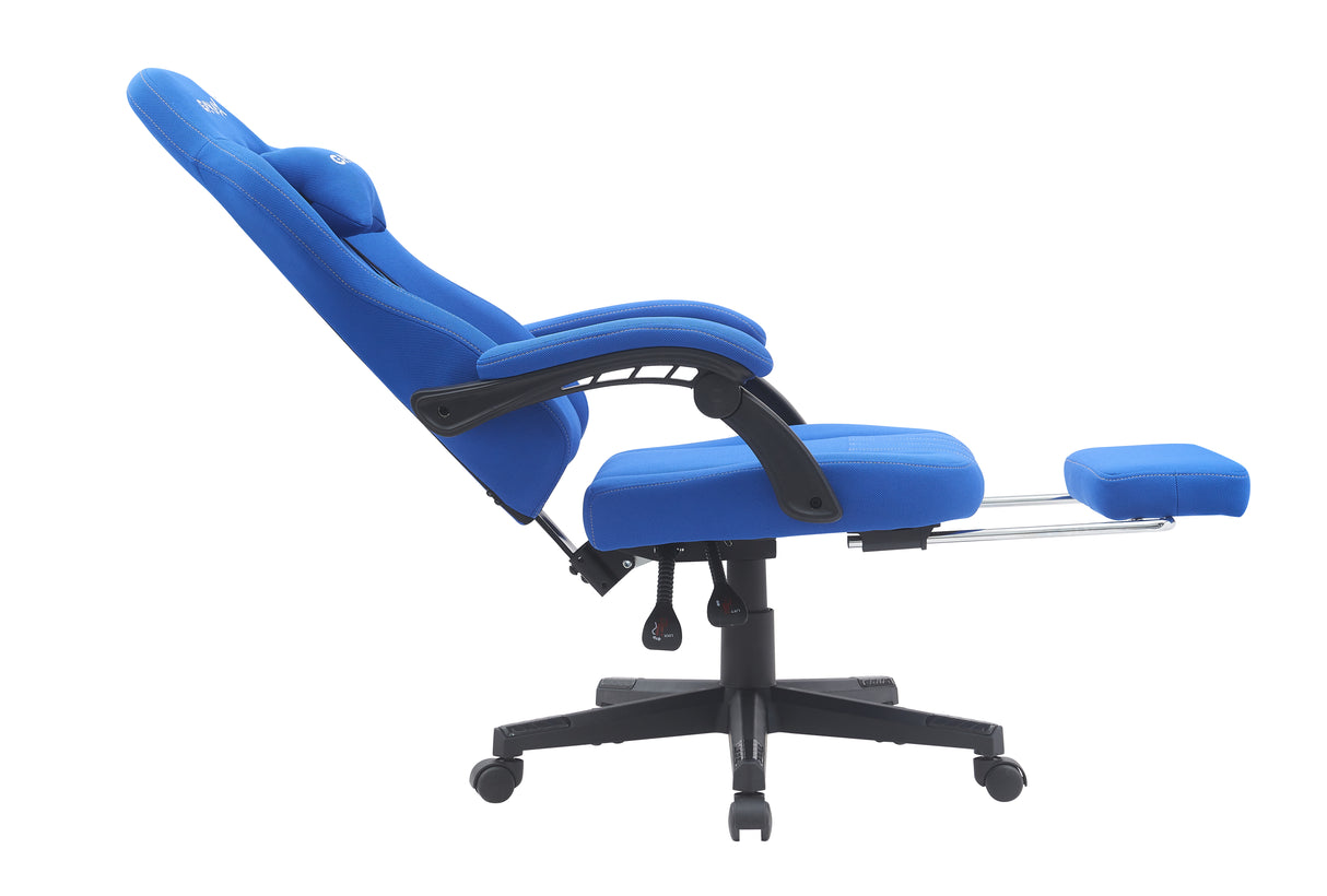 Gamax Model BS-6306 Adjustable Fabric Gaming Chair with Lumbar Support & Foot Rest - Blue ( Installation not Included )