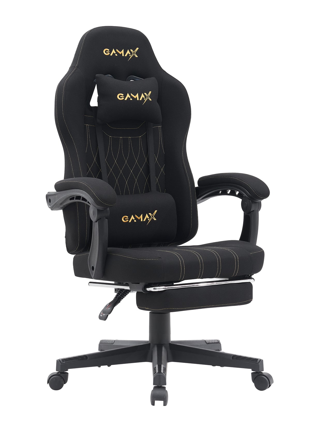 Gamax Model BS-6306 Adjustable Fabric Gaming Chair with Lumbar Support & Foot Rest - Black ( Installation not Included )