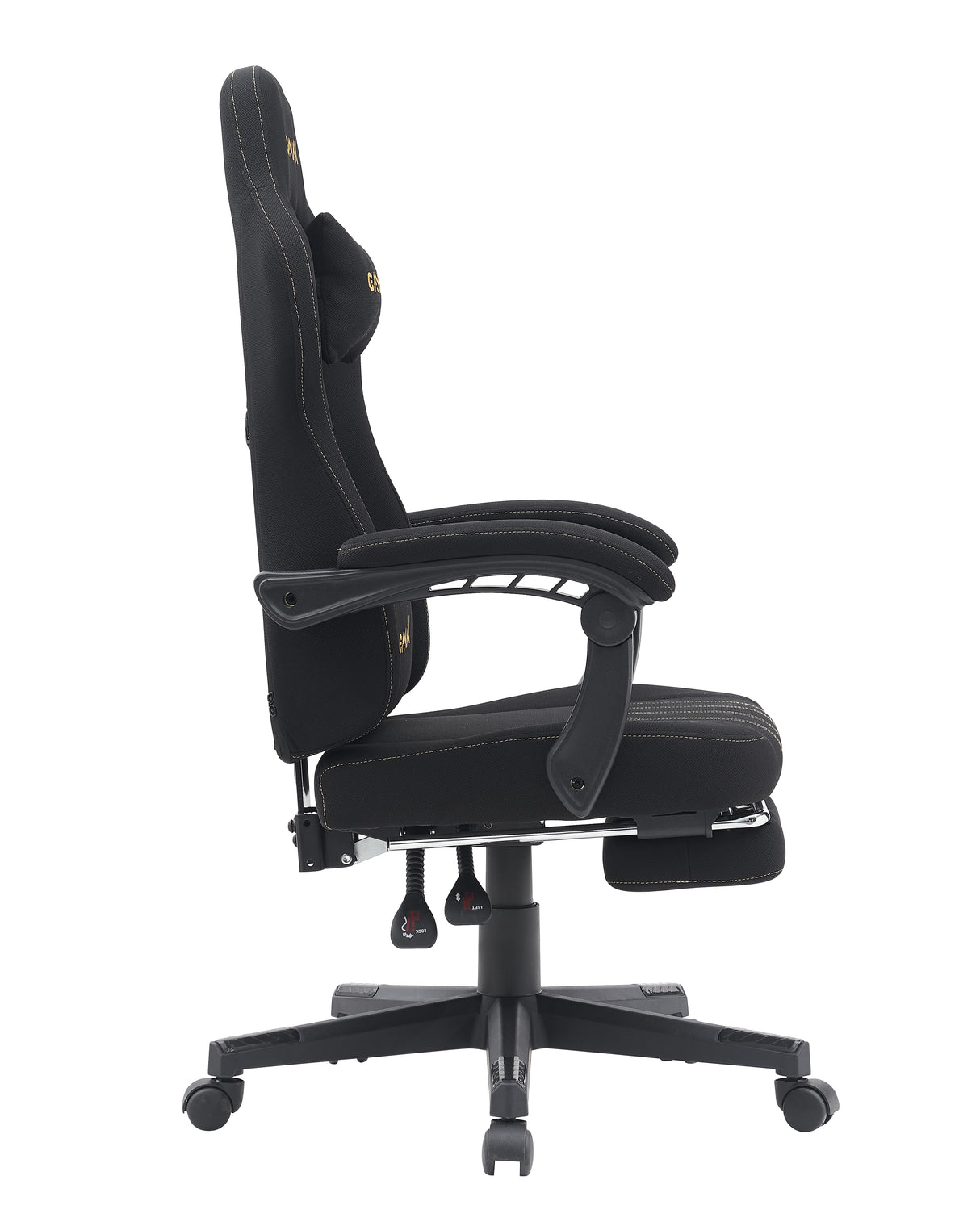 Gamax Model BS-6306 Adjustable Fabric Gaming Chair with Lumbar Support & Foot Rest - Black ( Installation not Included )