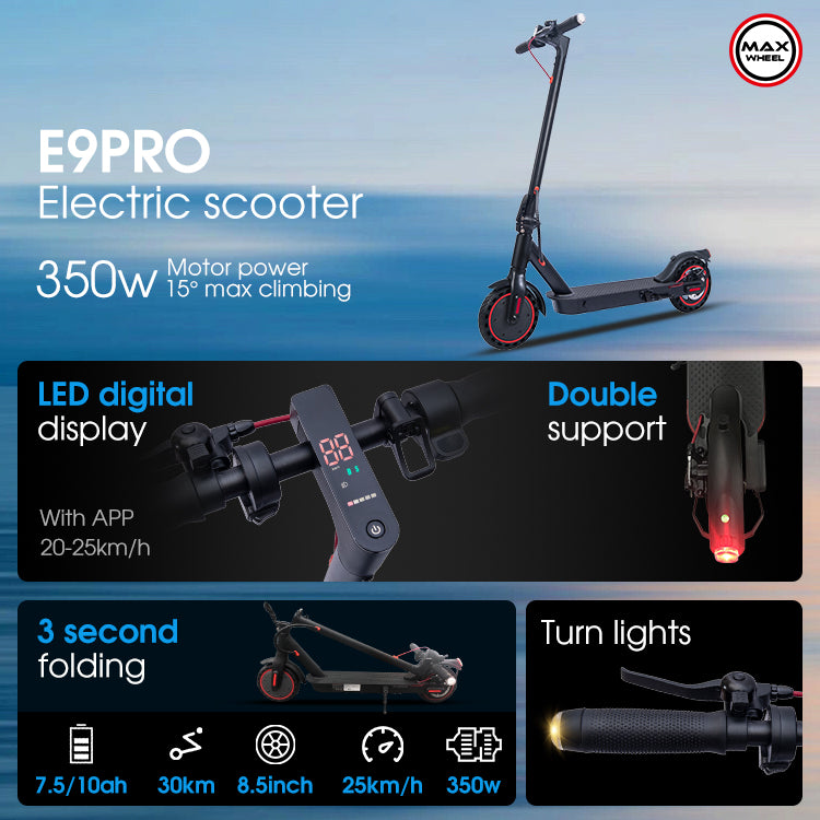 Zwheel E9Pro Foldable Electric Scooter , Max Speed 30 Km, Wheel Size 8.5 inch , Motor Power 350W