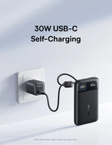بنك الطاقة Baseus EnerFill FC11 بشاشة عرض رقمية وكابلين USB-C مدمجين، سعة 10000 مللي أمبير، قدرة 45 واط - أسود كوني