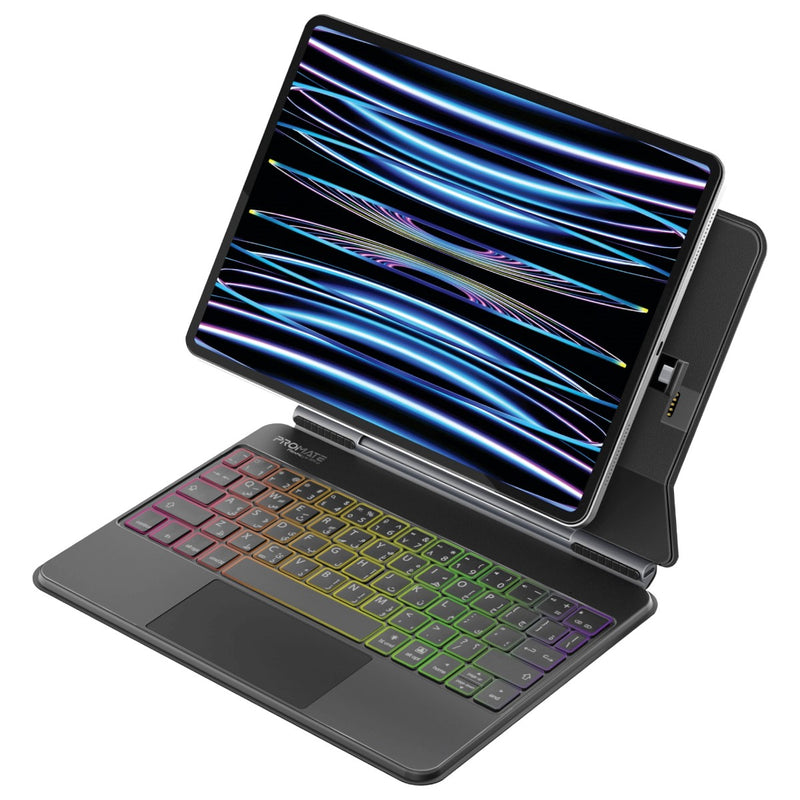 Promate Folio Touch Wireless iPad Keyboard Case with RGB Backlight and Smart Connector, Black