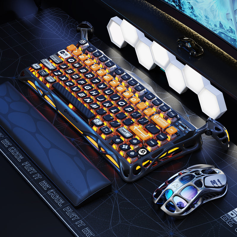 لوحة مفاتيح الألعاب الميكانيكية GravaStar Mercury K1 Pro – لاسلكية بنسبة 75% – إصدار CyberFlare – أسود