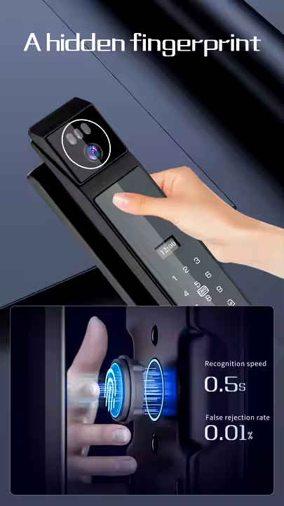 3D Face Lock with Camera Model Y1940max for Door thickness: 40-120mm, unlock by 3D Face / Usmart Go APP / Code / Fingerprint / Card / Key - Grey