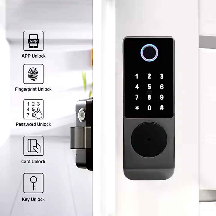 Waterproof Rim Lock Model Y1812-4 for Door thickness: 30-90mm,Unlock by TTlock APP / Password / Fingerprint / card / key