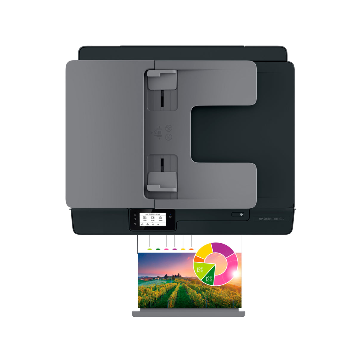 طابعة HP Smart Tank 530 اللاسلكية متعددة الوظائف - 11 صفحة في الدقيقة / 4800 نقطة في البوصة / A4 / USB / Wi-Fi / Bluetooth / طابعة نفث الحبر الملونة - 4SB24A